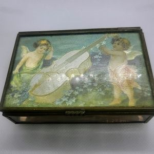 VIA VERMONT Footed Brass/Glass/Foil Mirrored Trinket Box - Brass Hinged